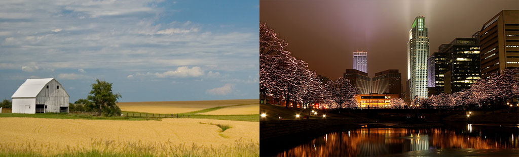 Nebraska rural scene and cityscape